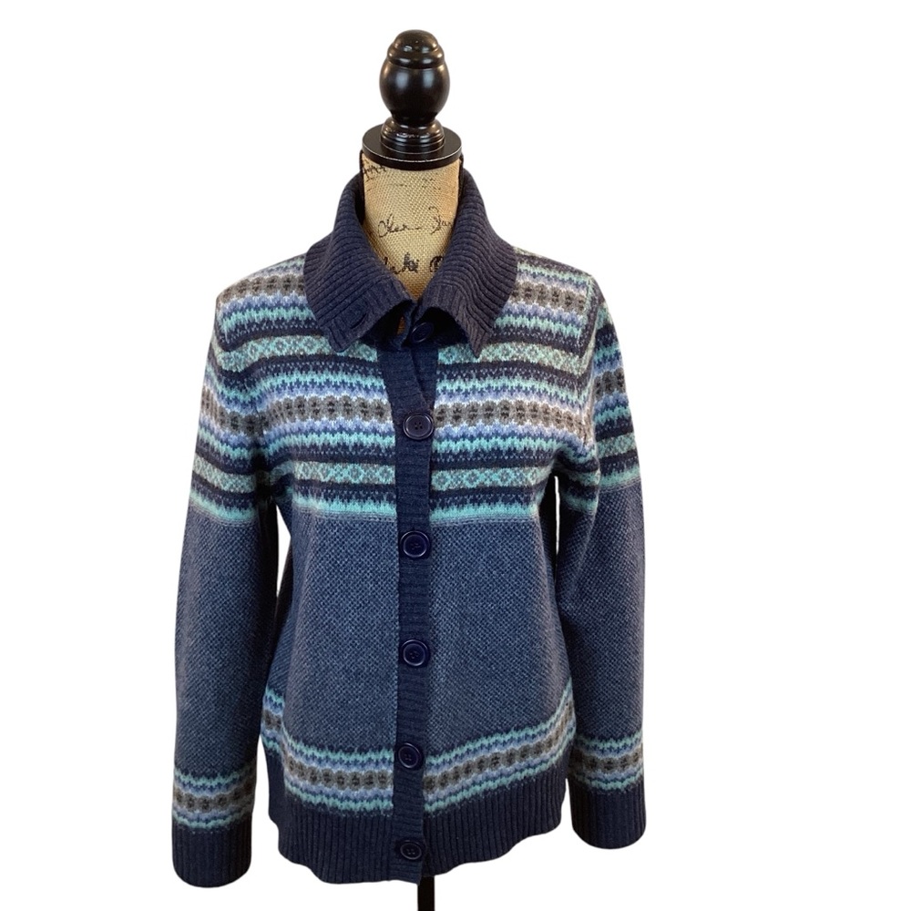 L.L. Bean Lambswool Fair Isle Button Cardigan - Picture 2 of 10